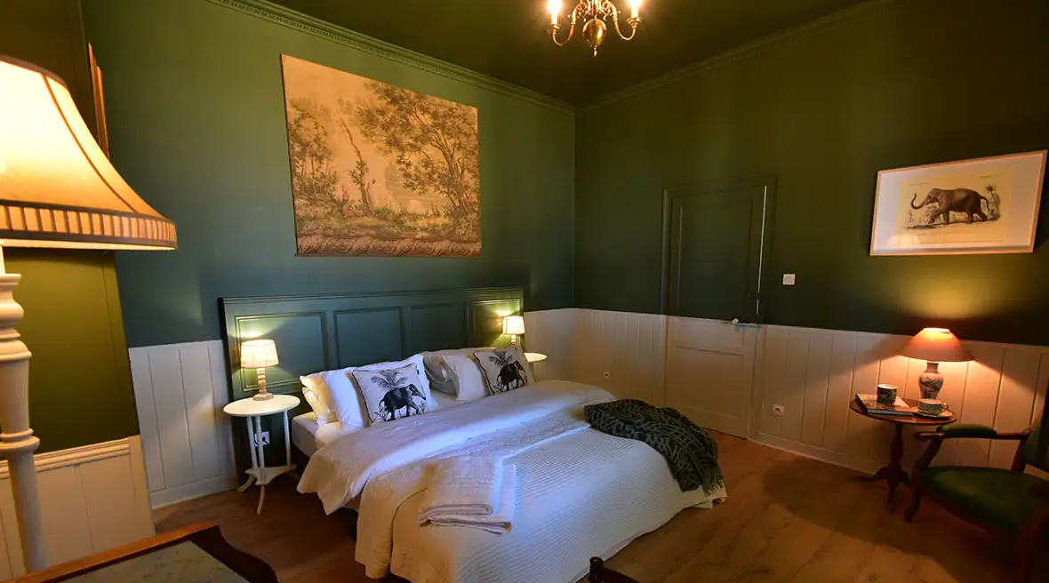 One of the other refurbished bedrooms in Château Trois Cloches