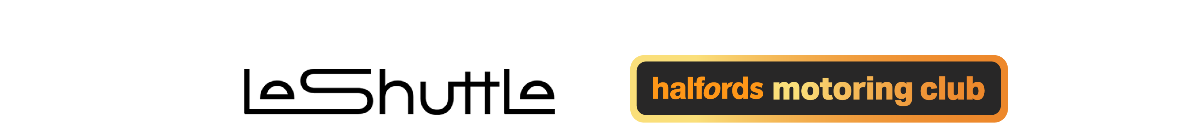 Leshuttle logo on the left with halfords logo on the right