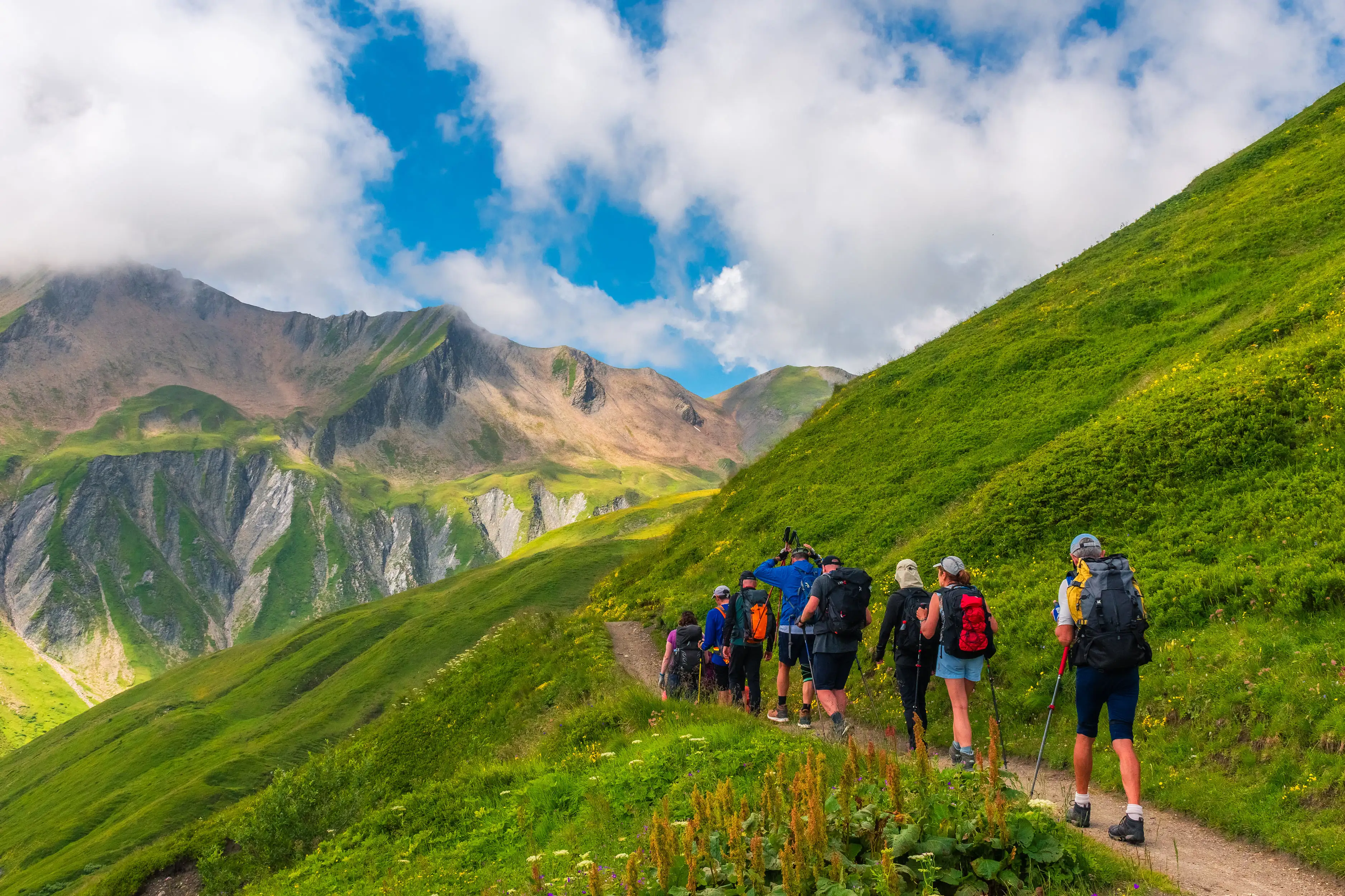 A party of walkers on the Tour du Mont Blanc