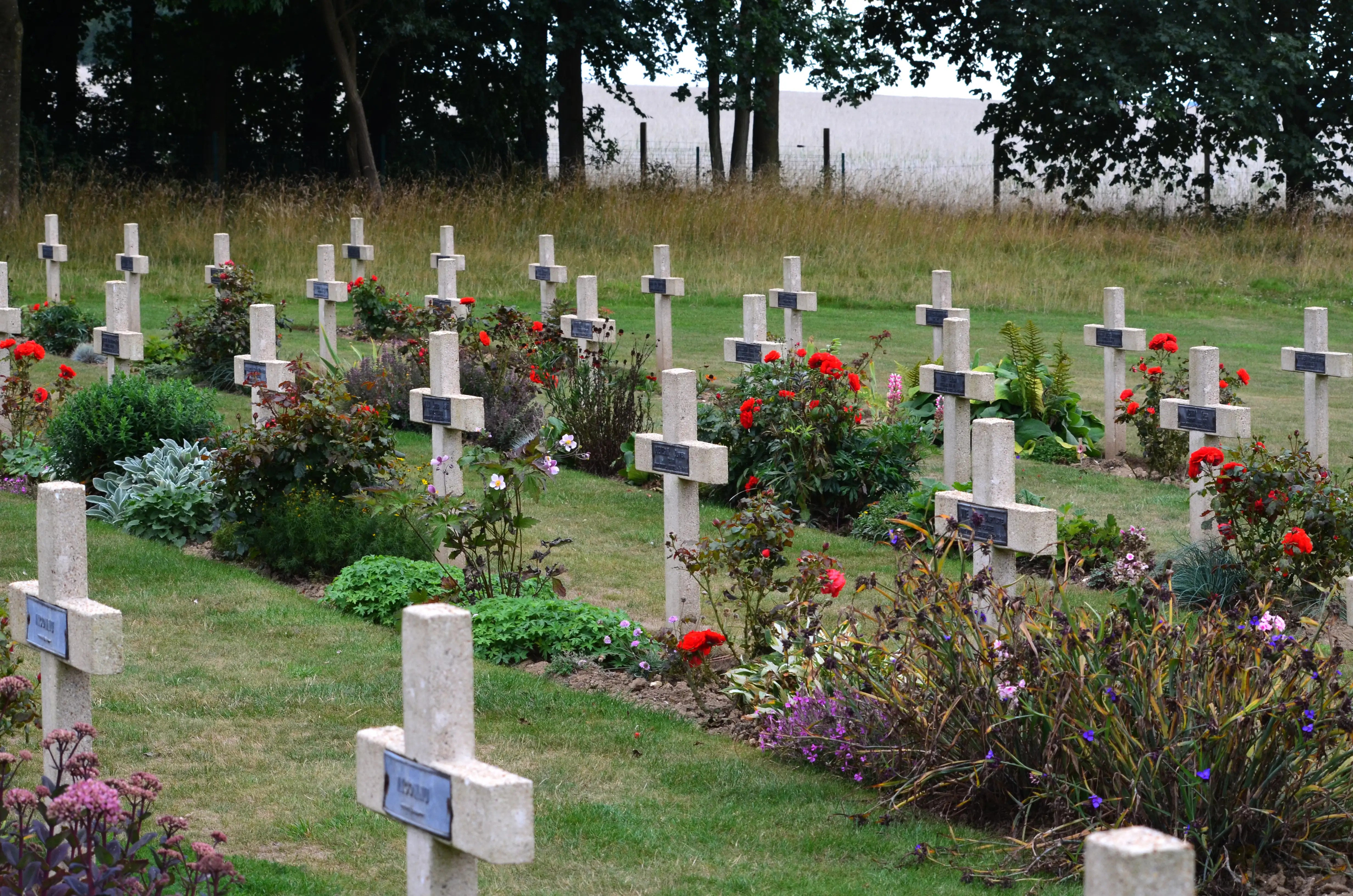 litary graves with flowers