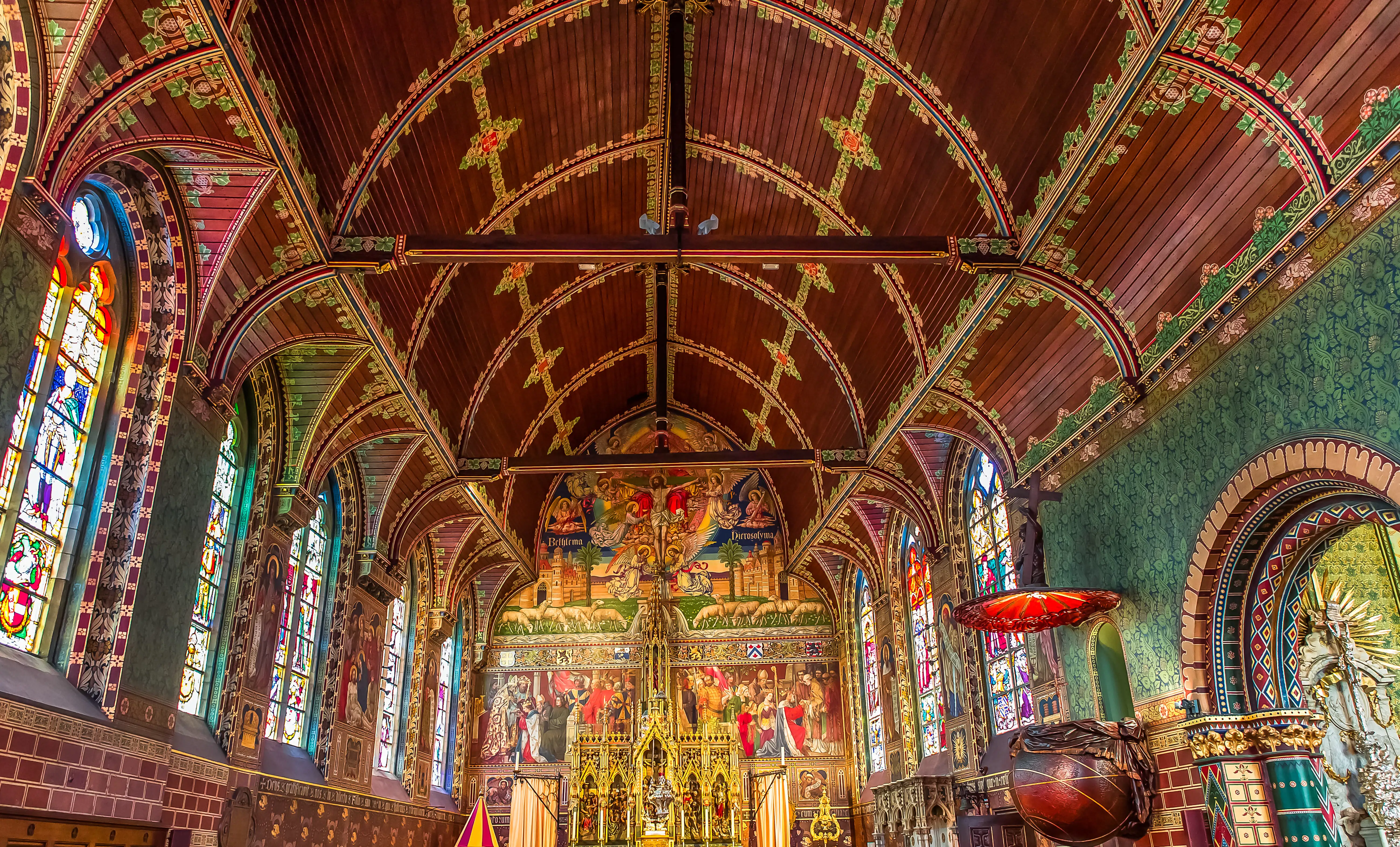 The colourful interior of Basilica of the Holy Blood in Bruges.
