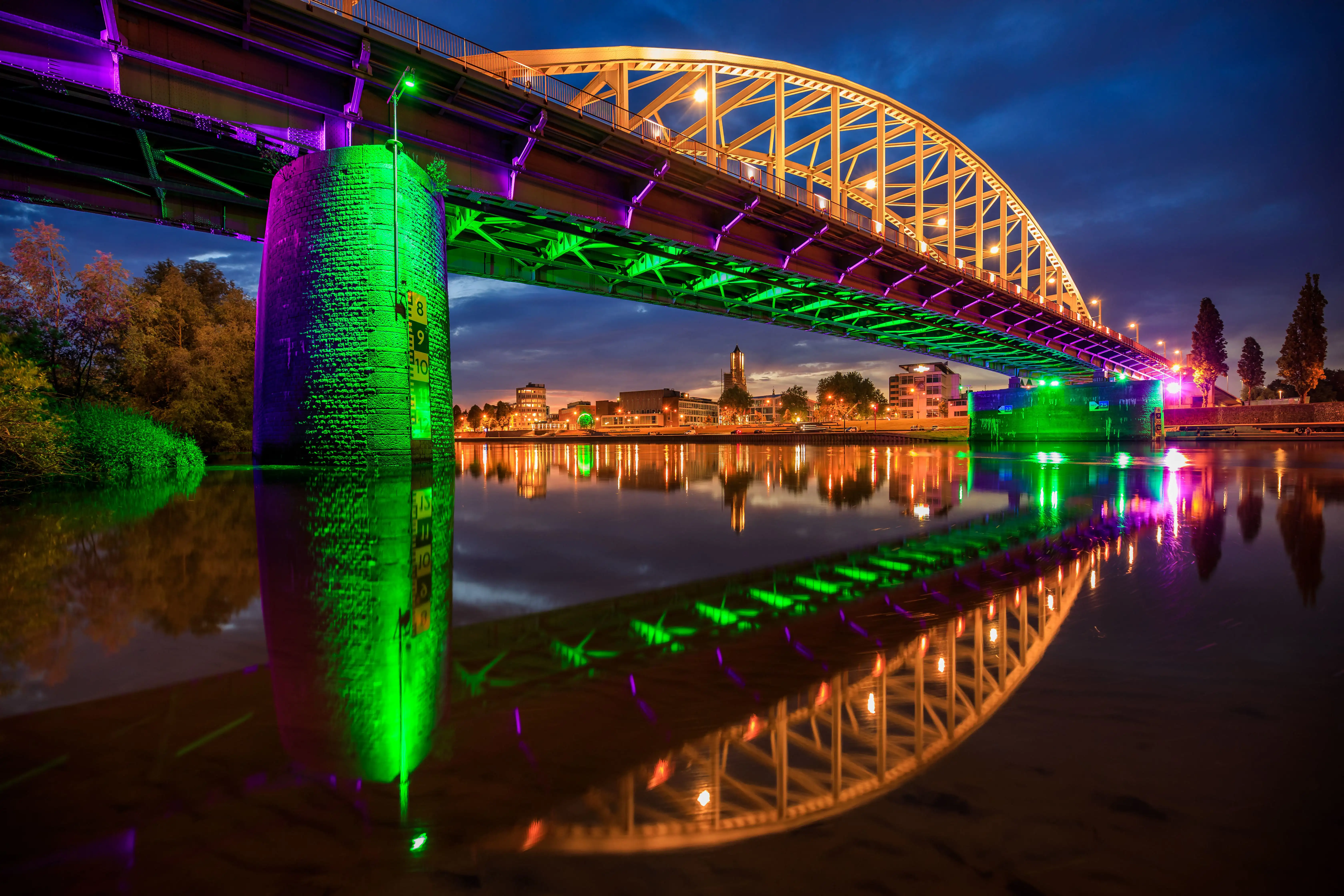 The John Frost Bridge, Arnhem, illuminated