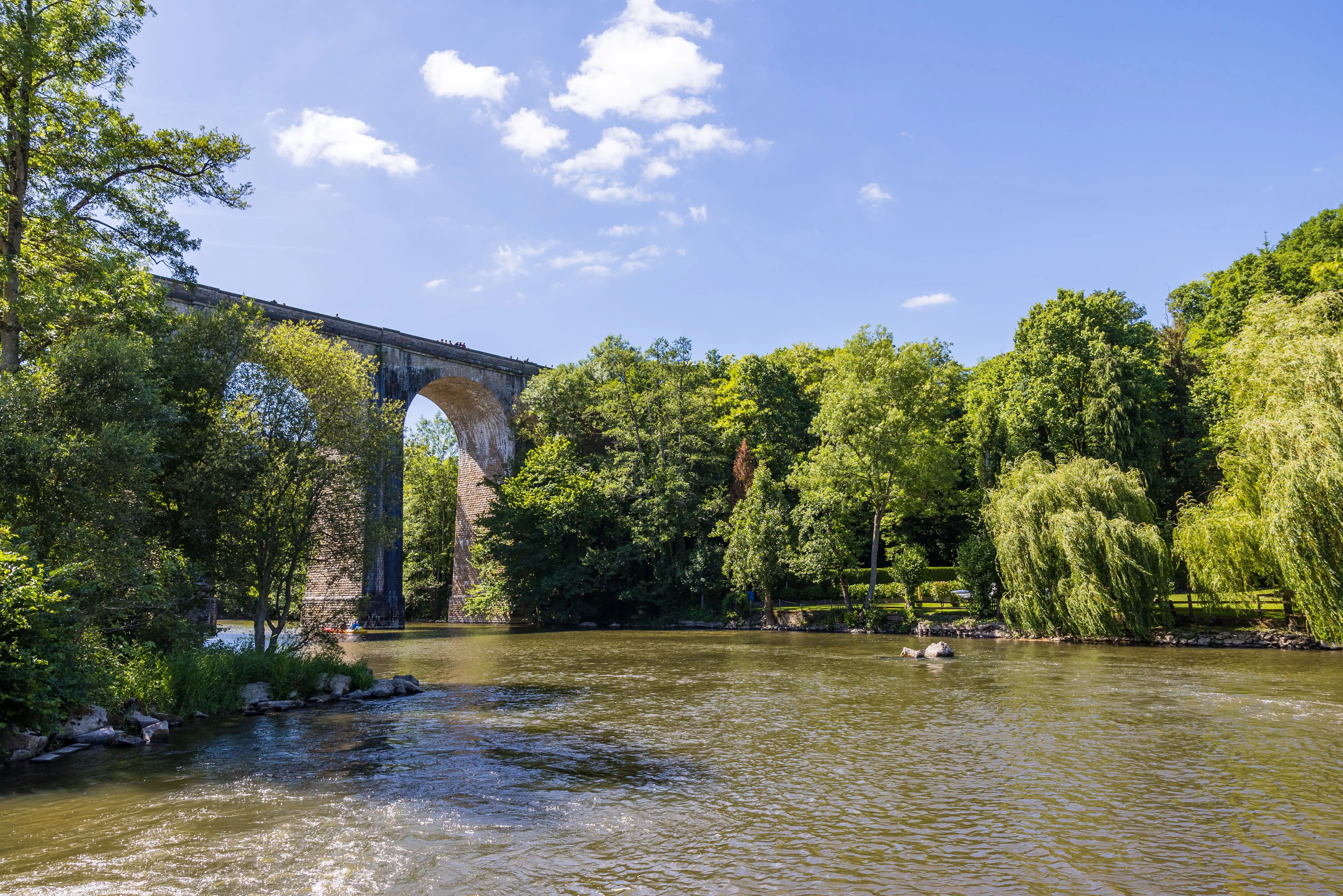 A view of Clécy Viaduct from the banks of the Orne.