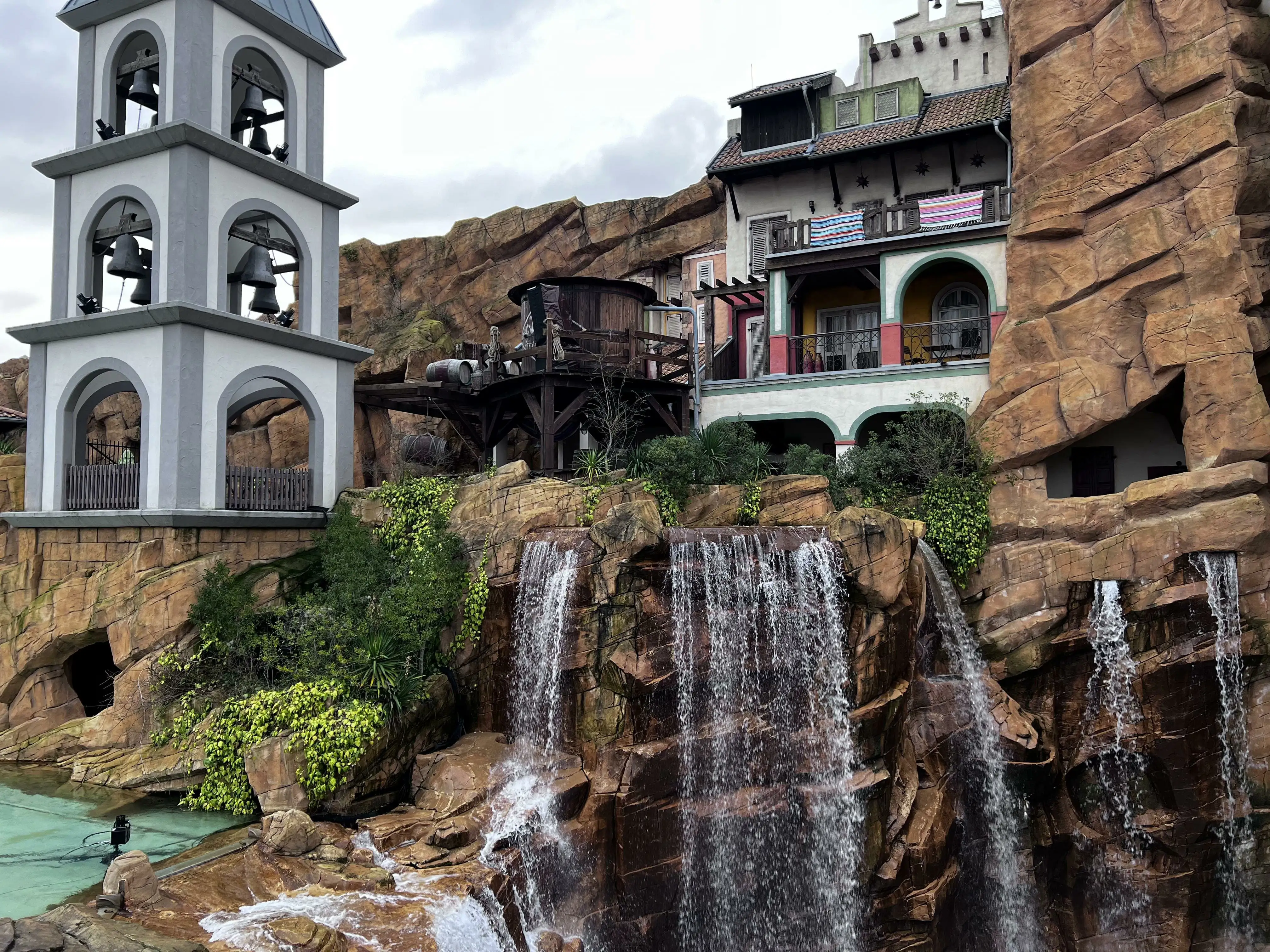 Waterfall at a log flume ride, Phantasialand, Germany