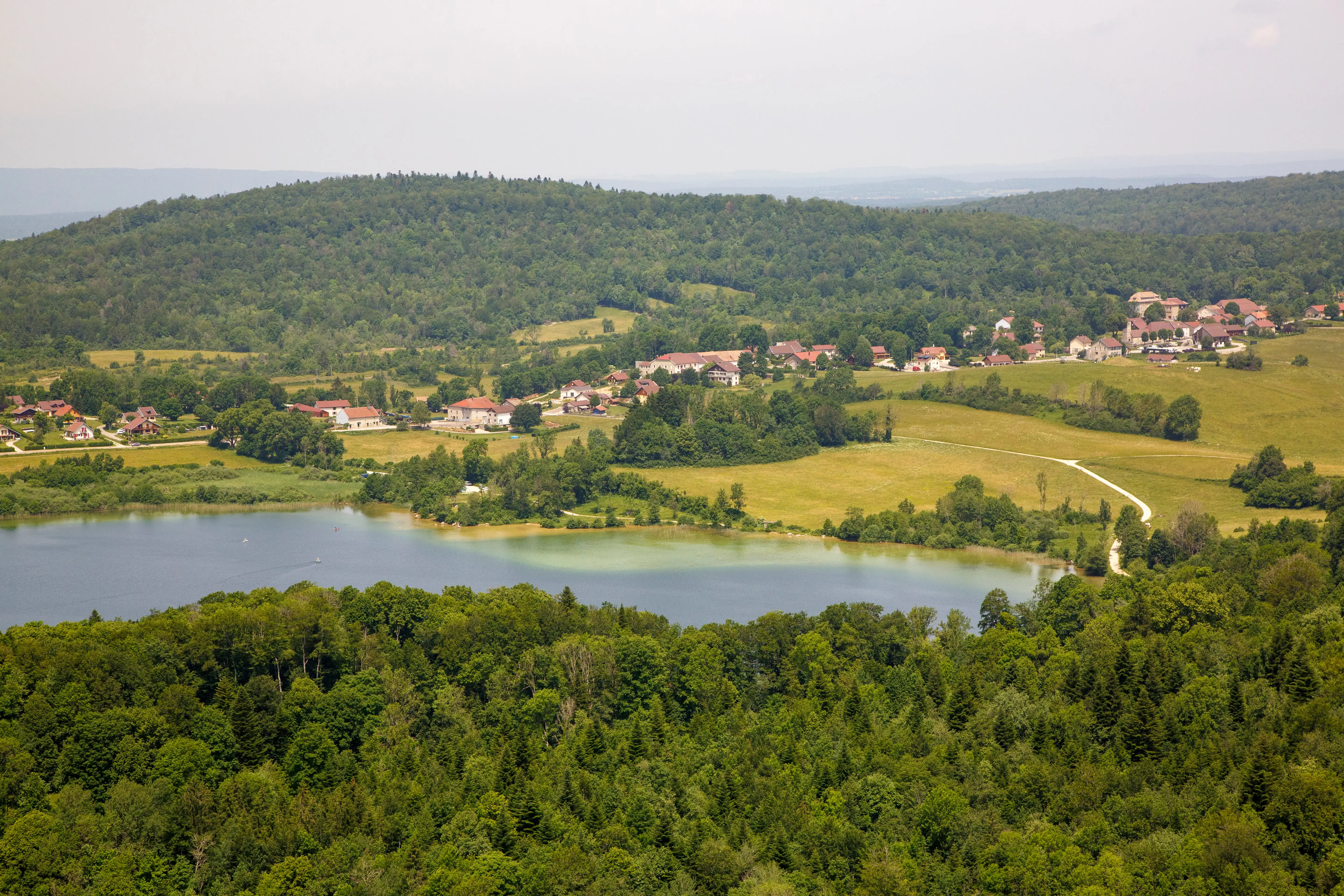 View of Lac d'Ilay from the 4 lakes viewpoint