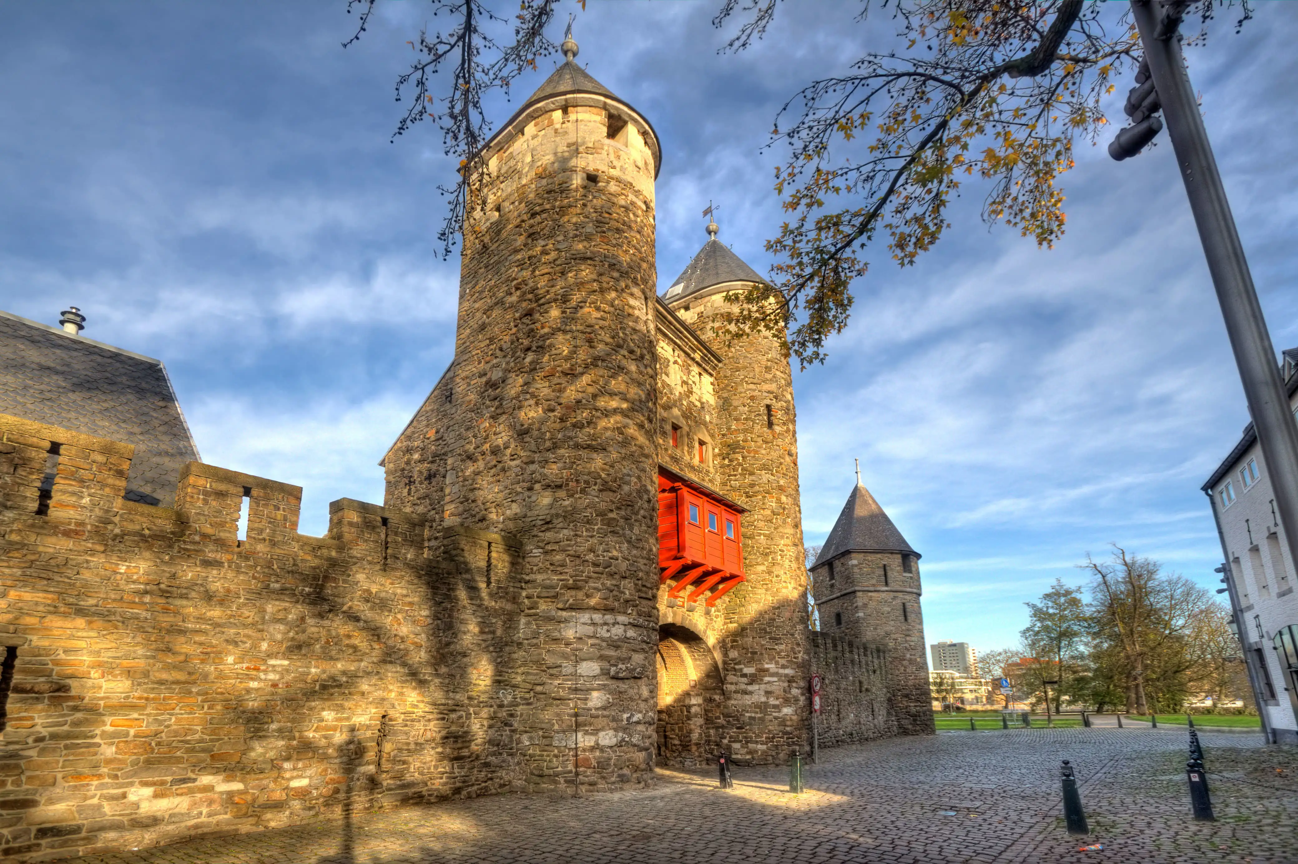 Historic double tower from city wall, Maastricht