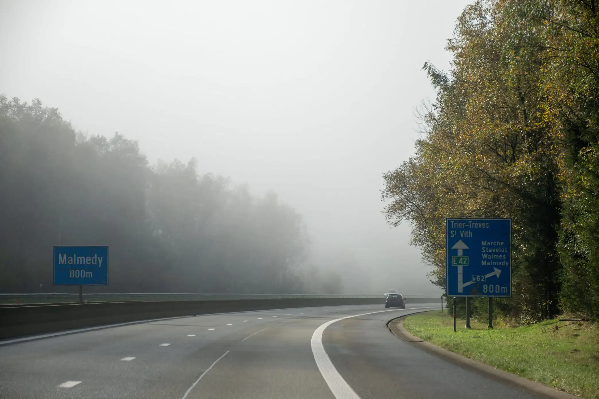 Misty morning on a Belgian motorway