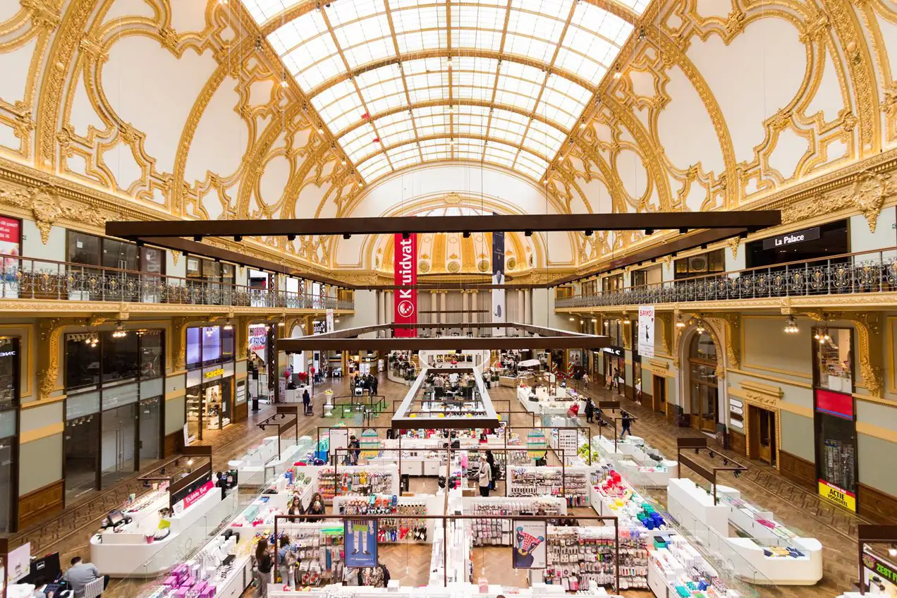 Gilded ceiling decorations of ornate shopping mall