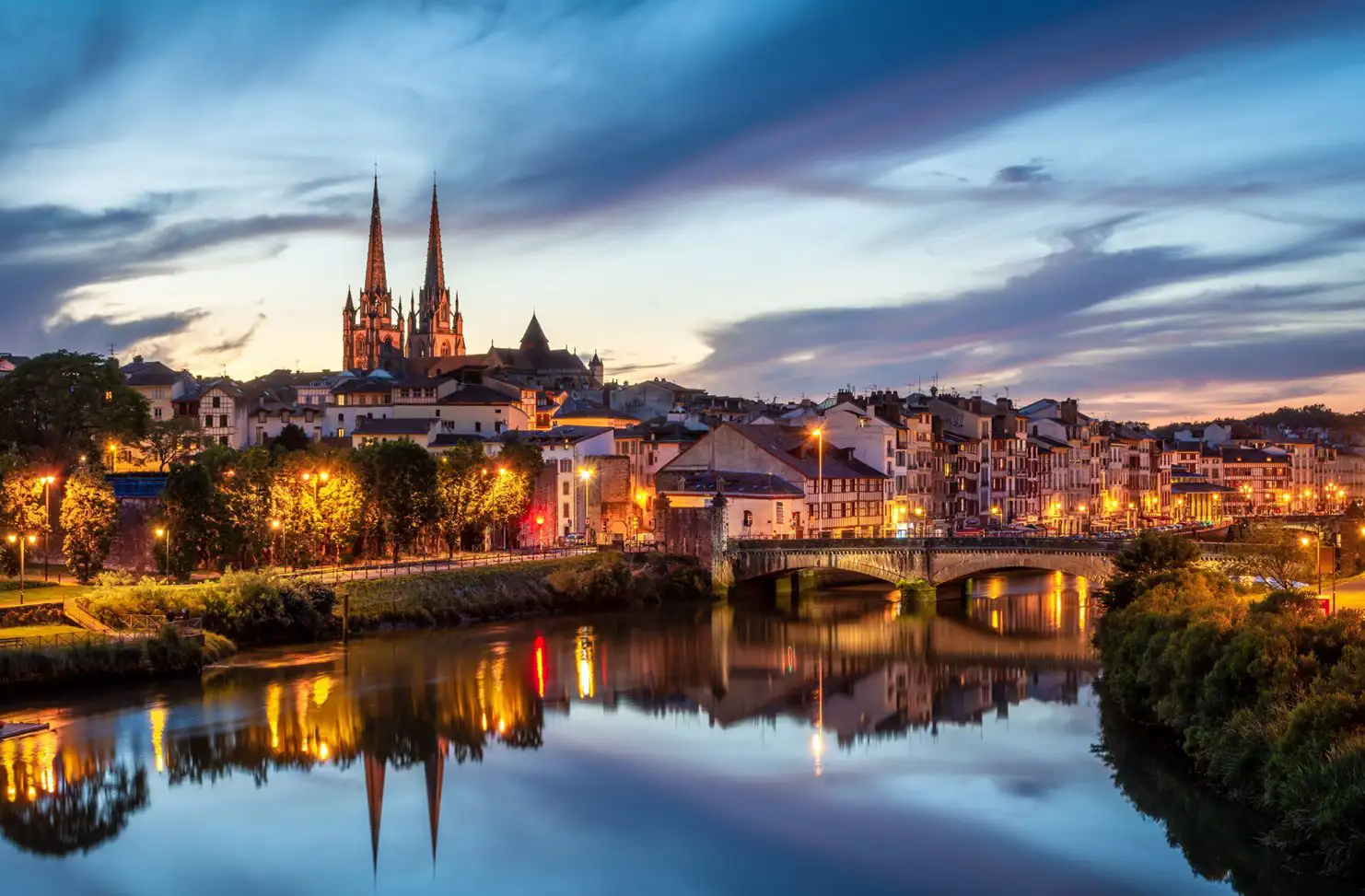 A dusk view of Bayonne, Pays Basque
