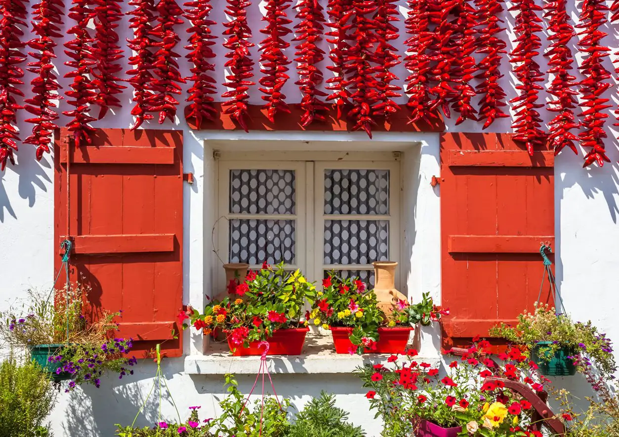 Red peppers hanging outside a house
