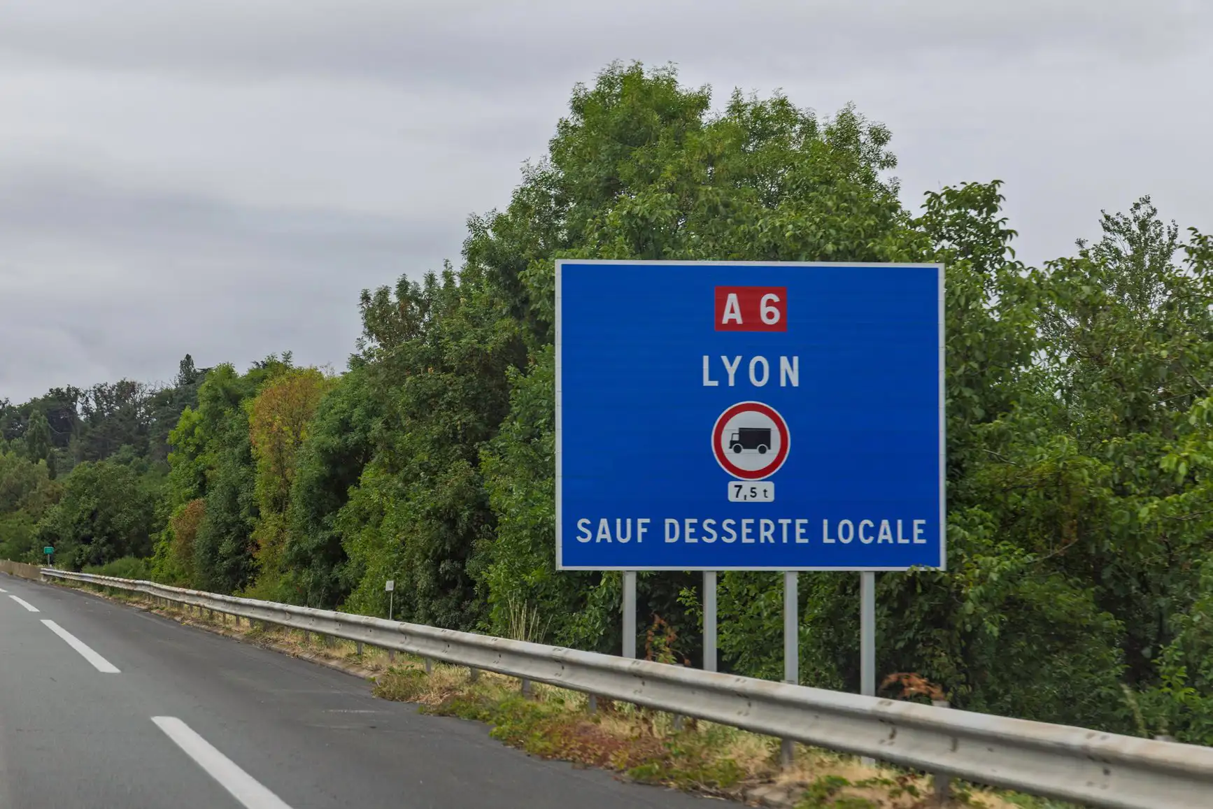 Sign on the A6 road for Lyon, France