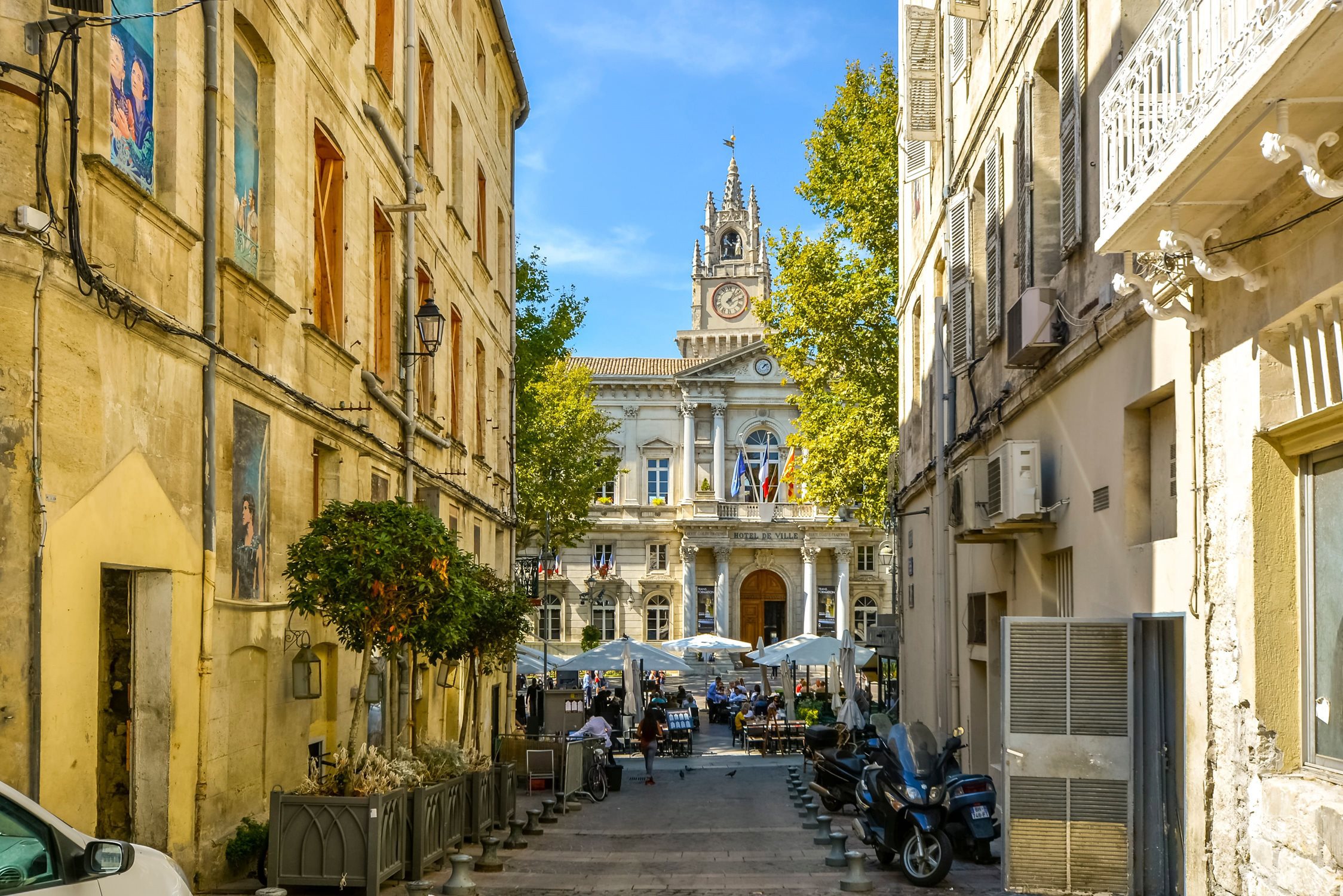 The main square and Avignon City Hall on a summer day.