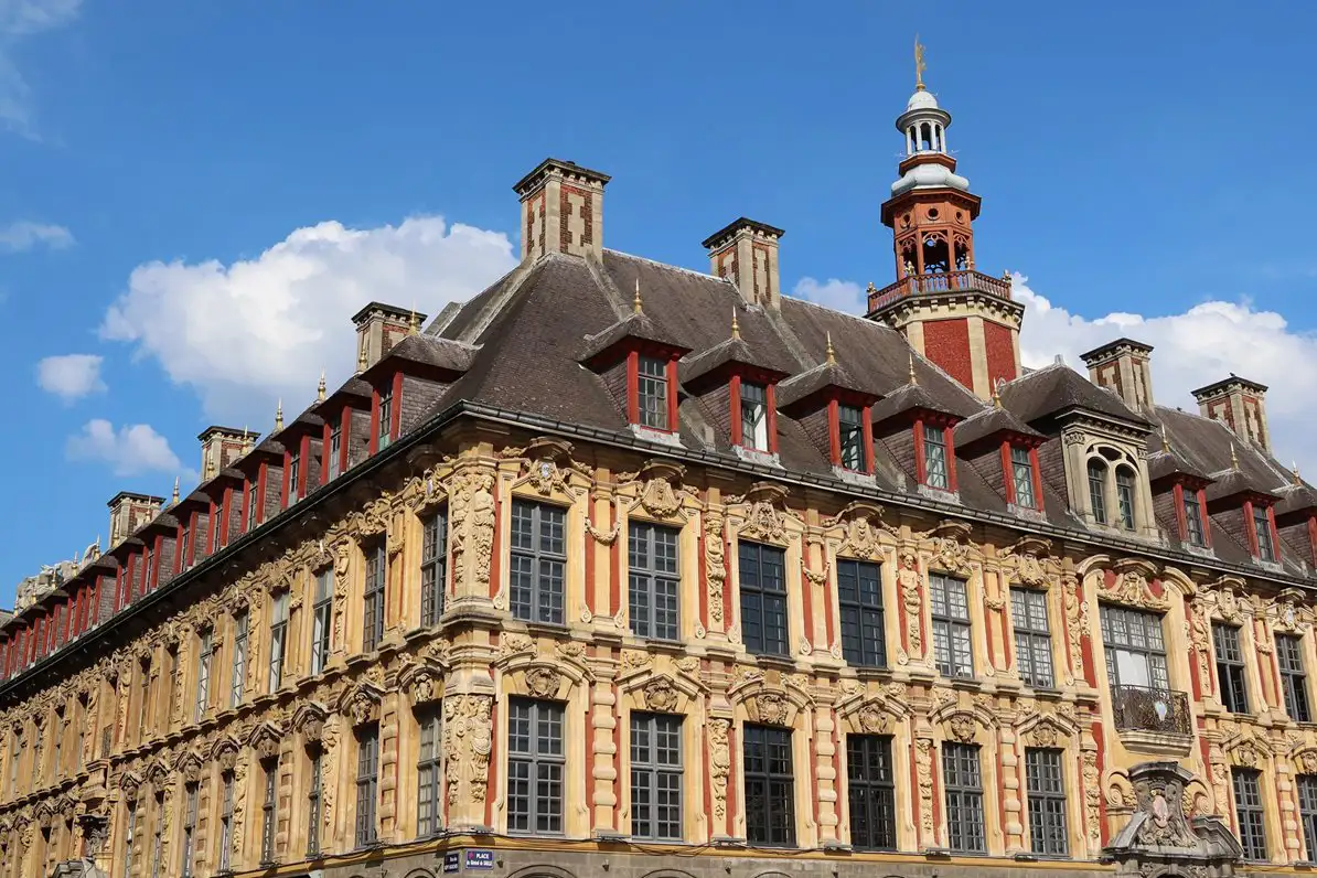 The ornate exterior of the old stock exchange, Lille, France