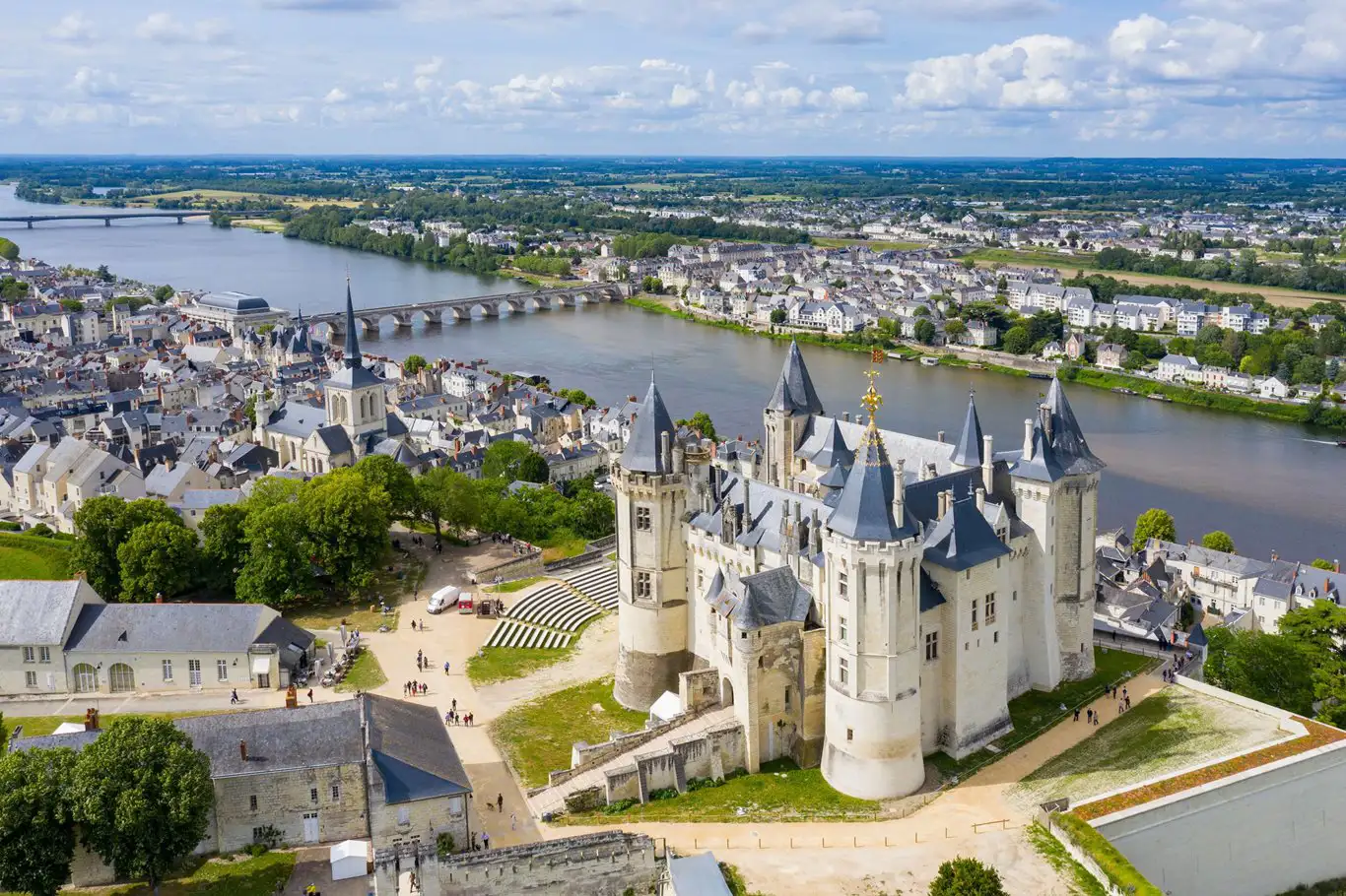 Aerial view of the Château de Saumur and the Loire river