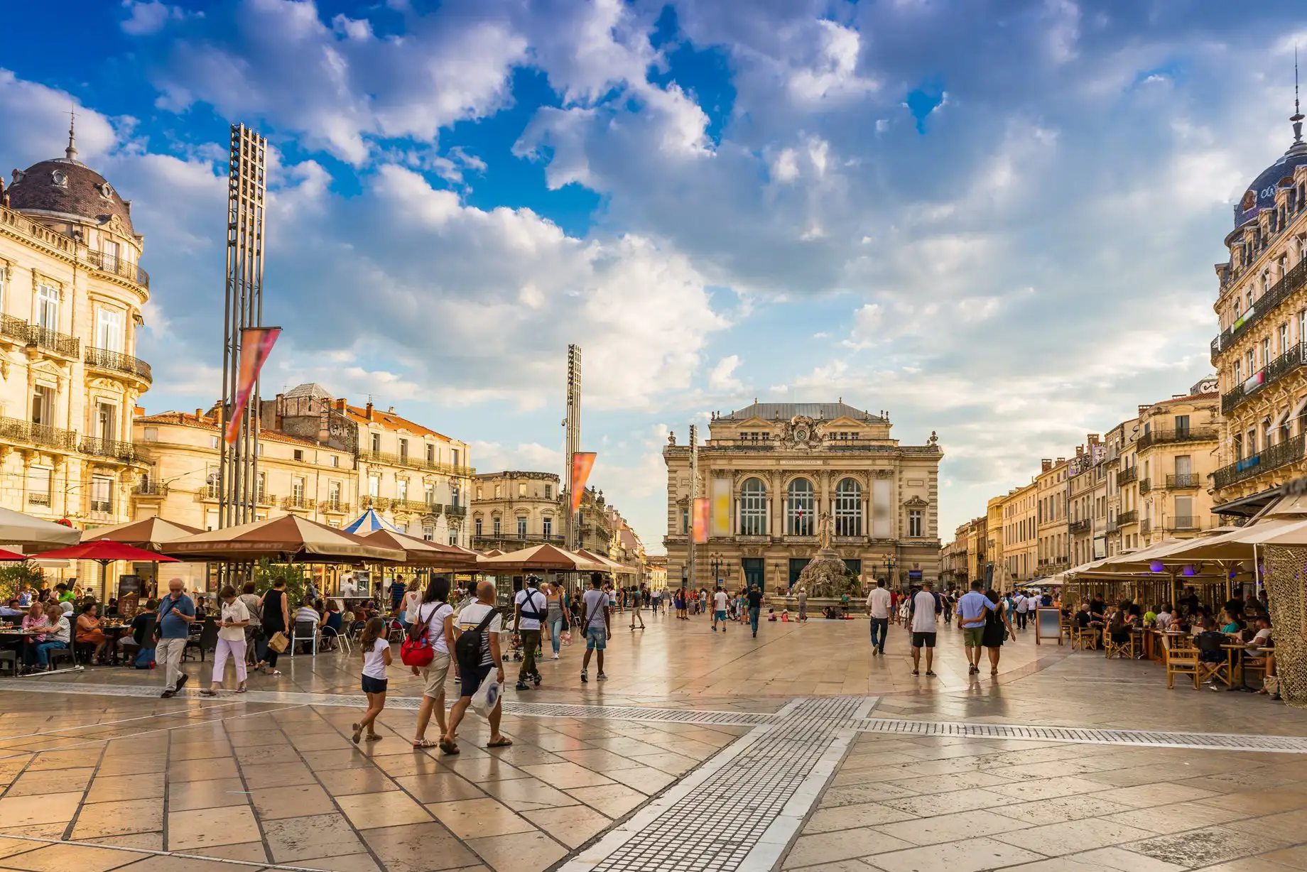 People walking through Montpellier’s main square