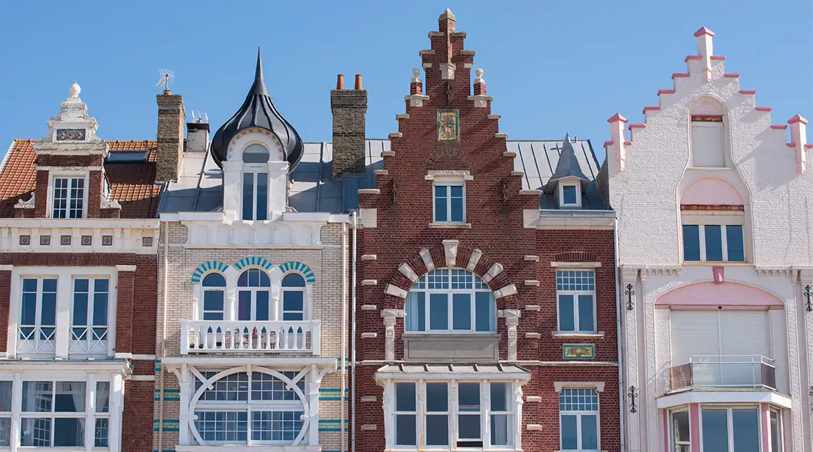 Turreted, balconied and colourful, Dunkirk is known for the art deco grandeur of its beachside villas