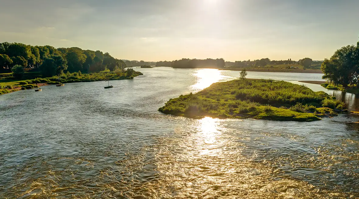 Flowing river at sunset