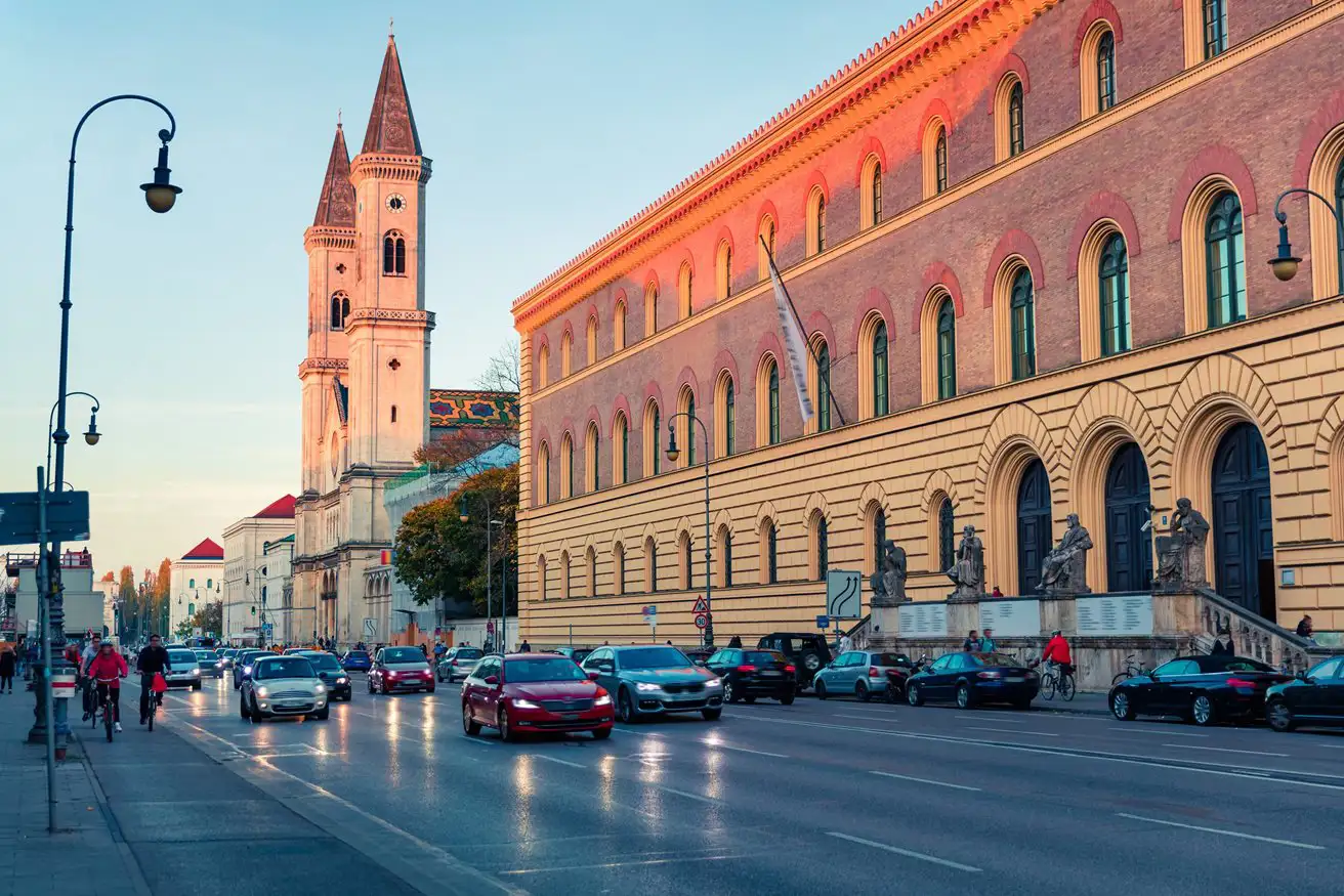 Cars driving on road in Munich, Germany