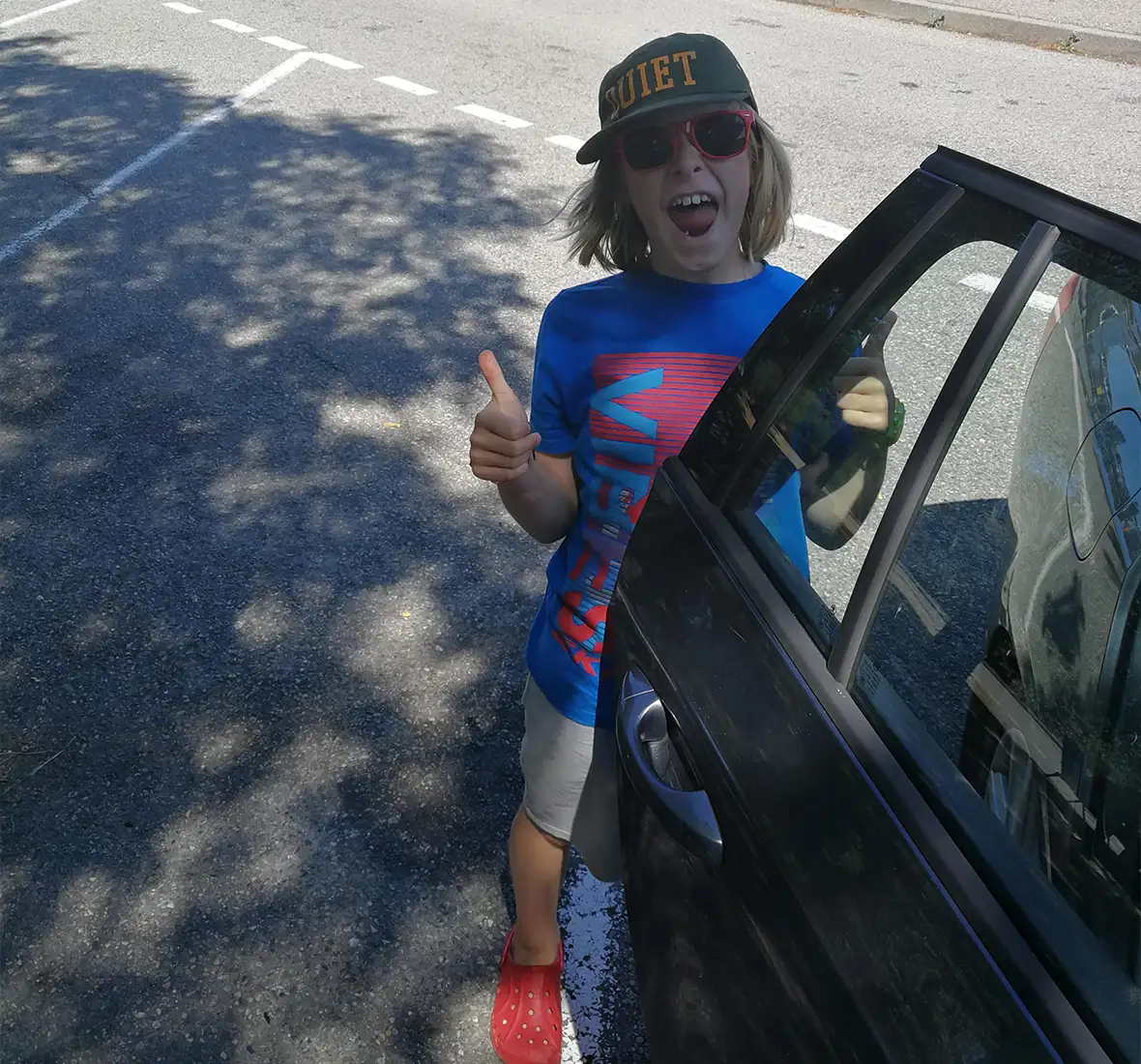 Paul’s son as he prepares to make another toilet stop en route