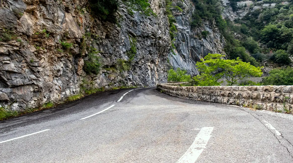 Winding Col De Turini high mountain pass in the Alps