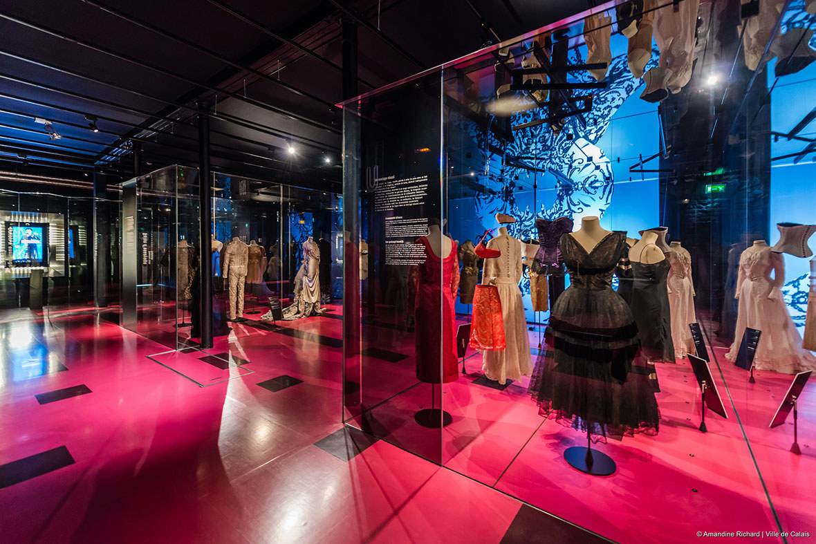 Lace clothing on display under soft lighting