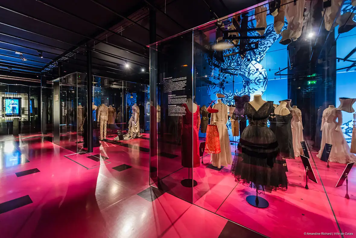 Lace clothing on display under soft lighting