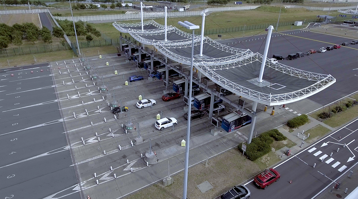 cars waiting at checkpoint