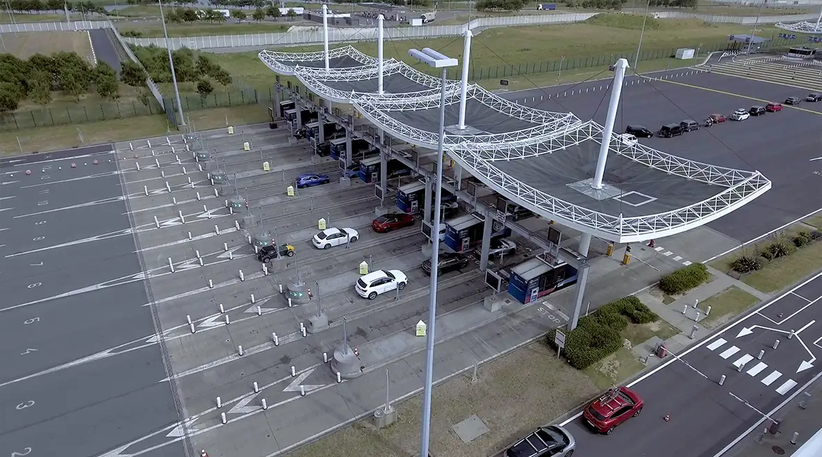 cars waiting at checkpoint
