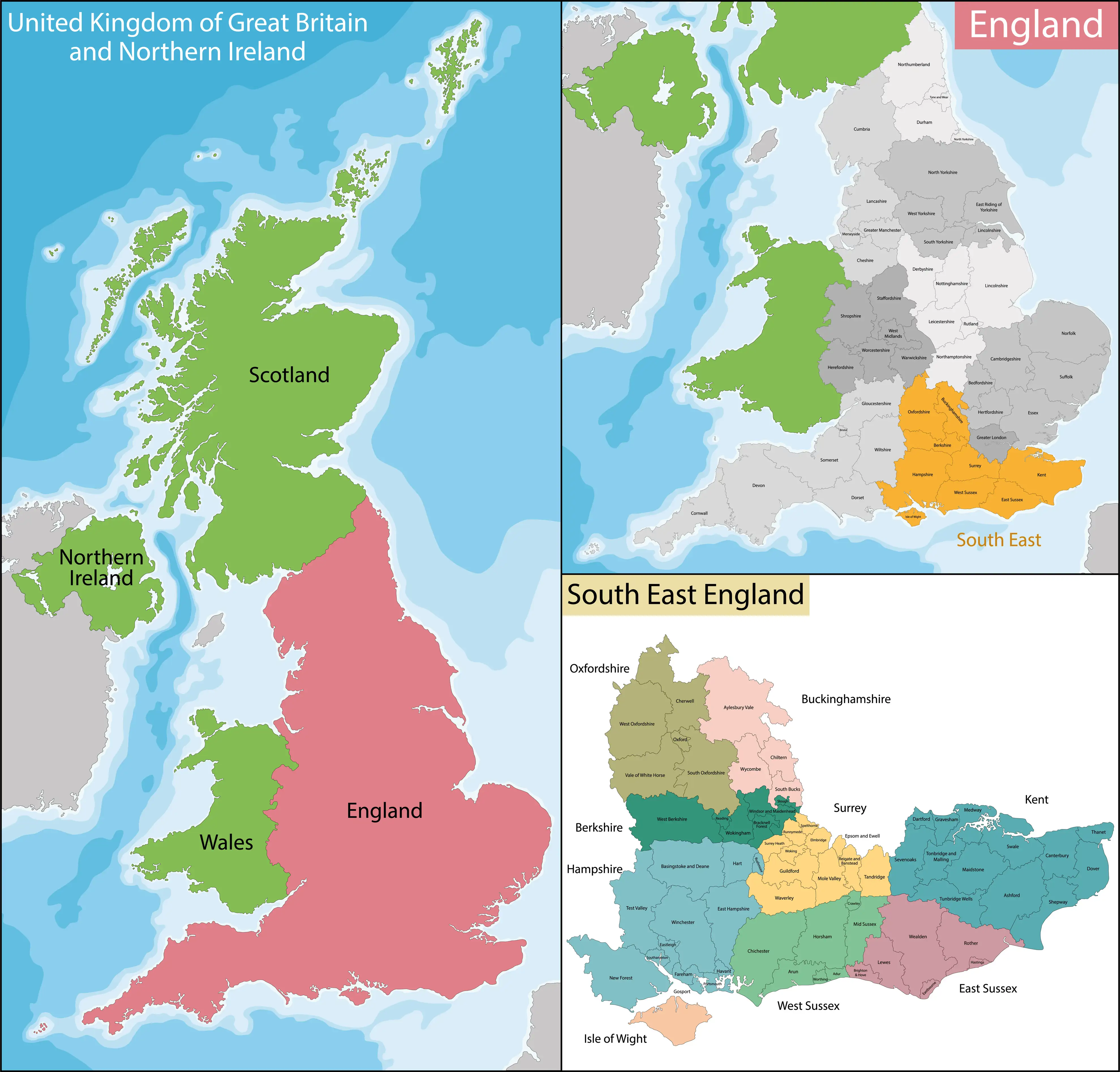 Kaart van Zuidoost-Engeland met daarop het Isle of Wight.