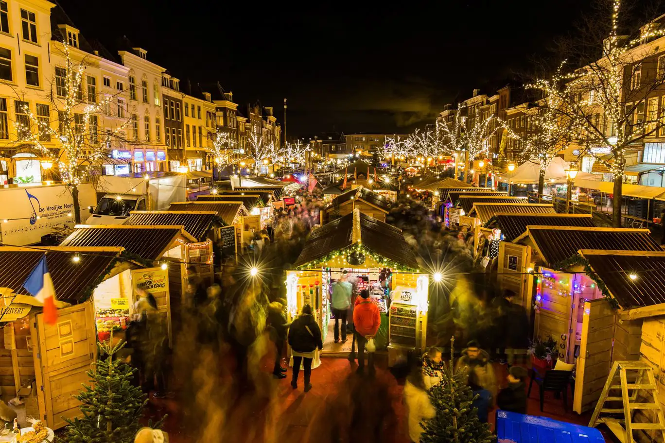 Christmas market stalls in Leiden, Netherlands