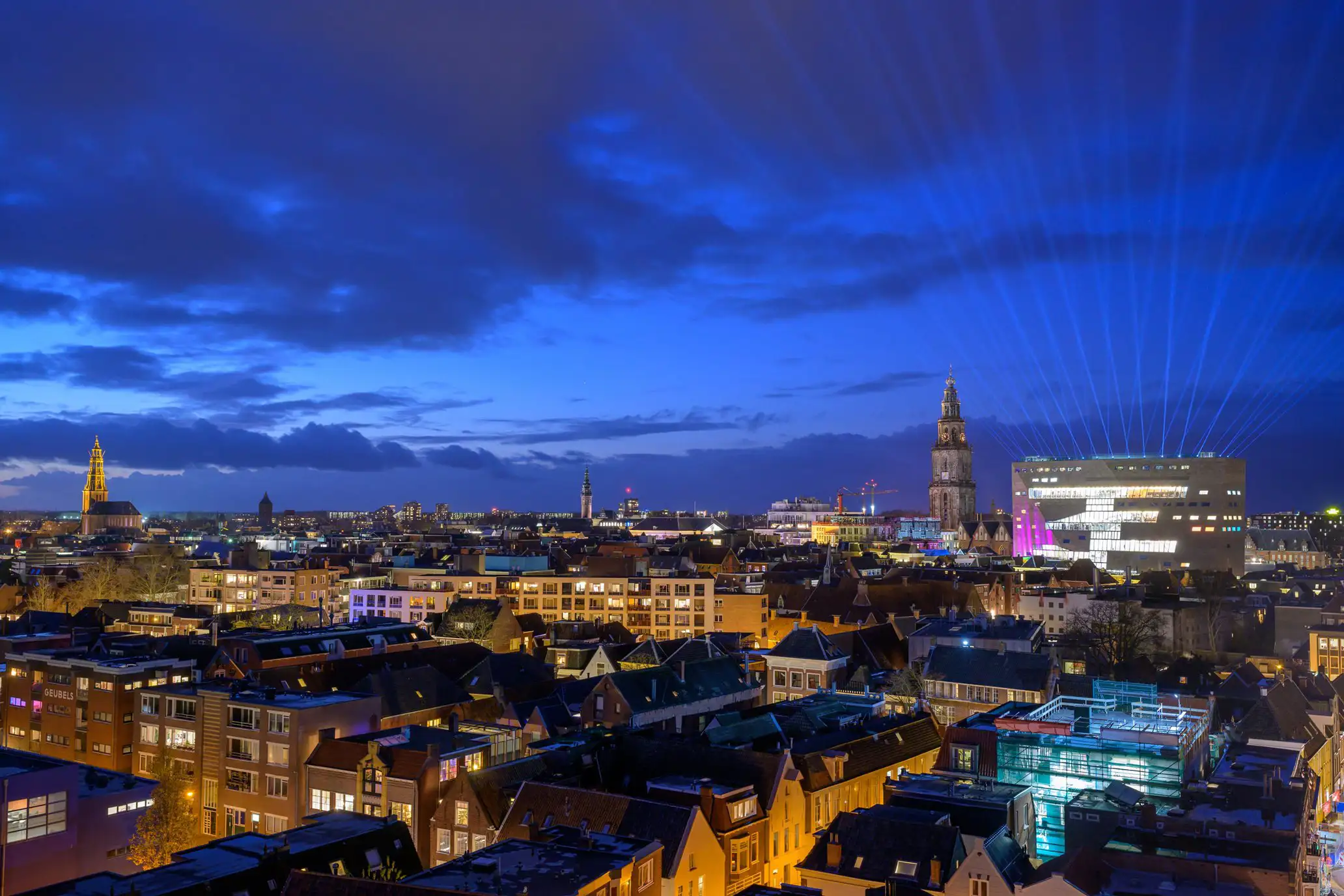 Groningen skyline at night, Netherlands