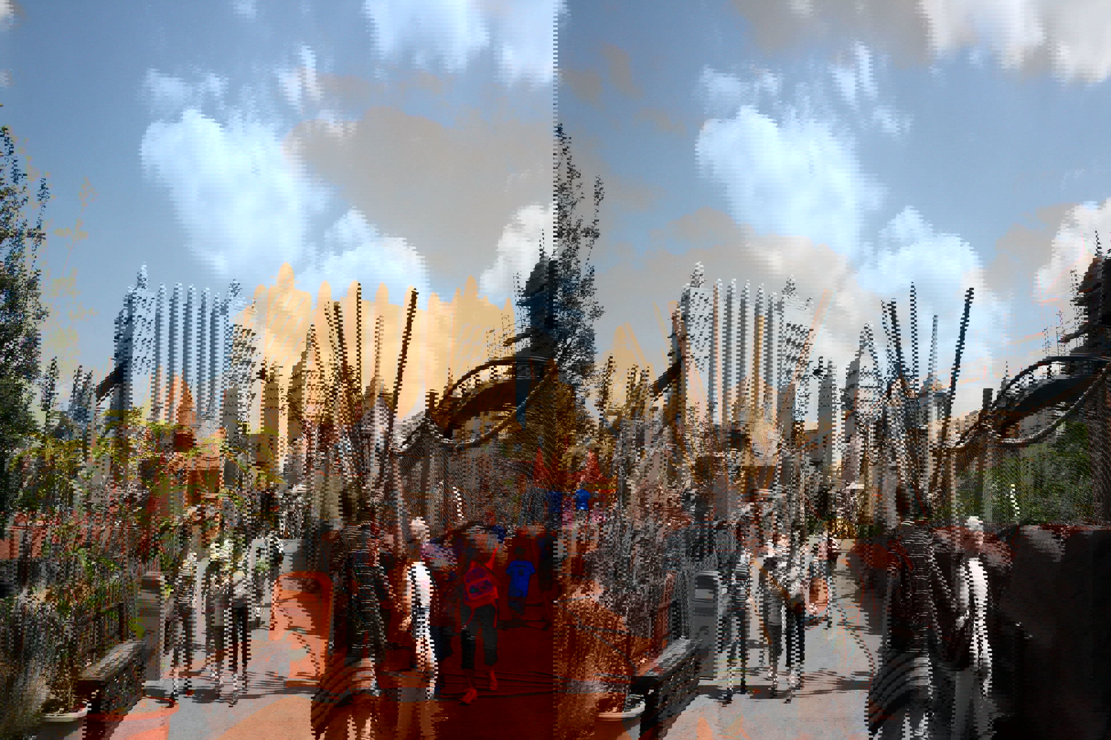 People walking around a themed park area, Phantasialand, Germany