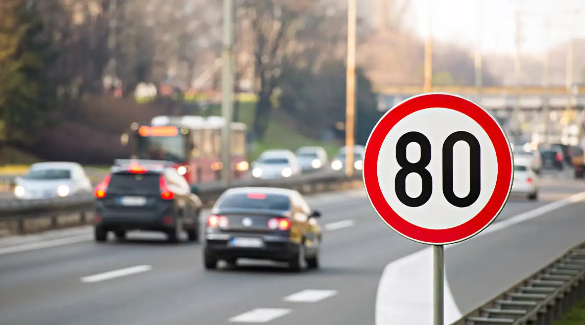 road sign with 80 speed limit