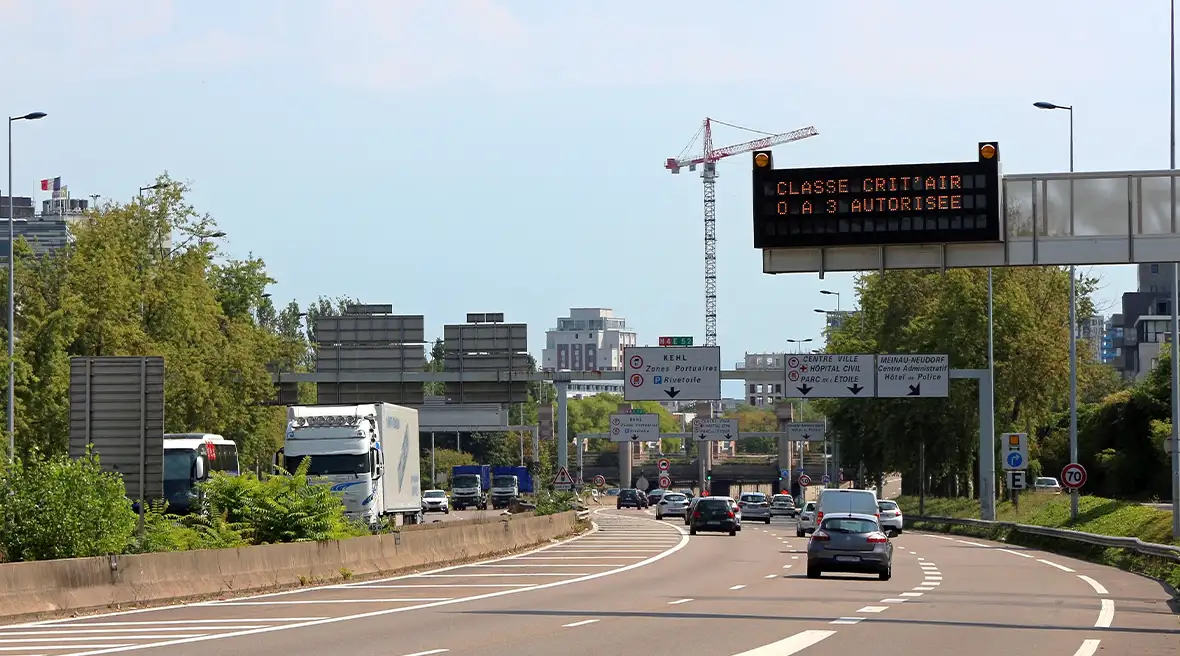 Overhead motorway sign in France