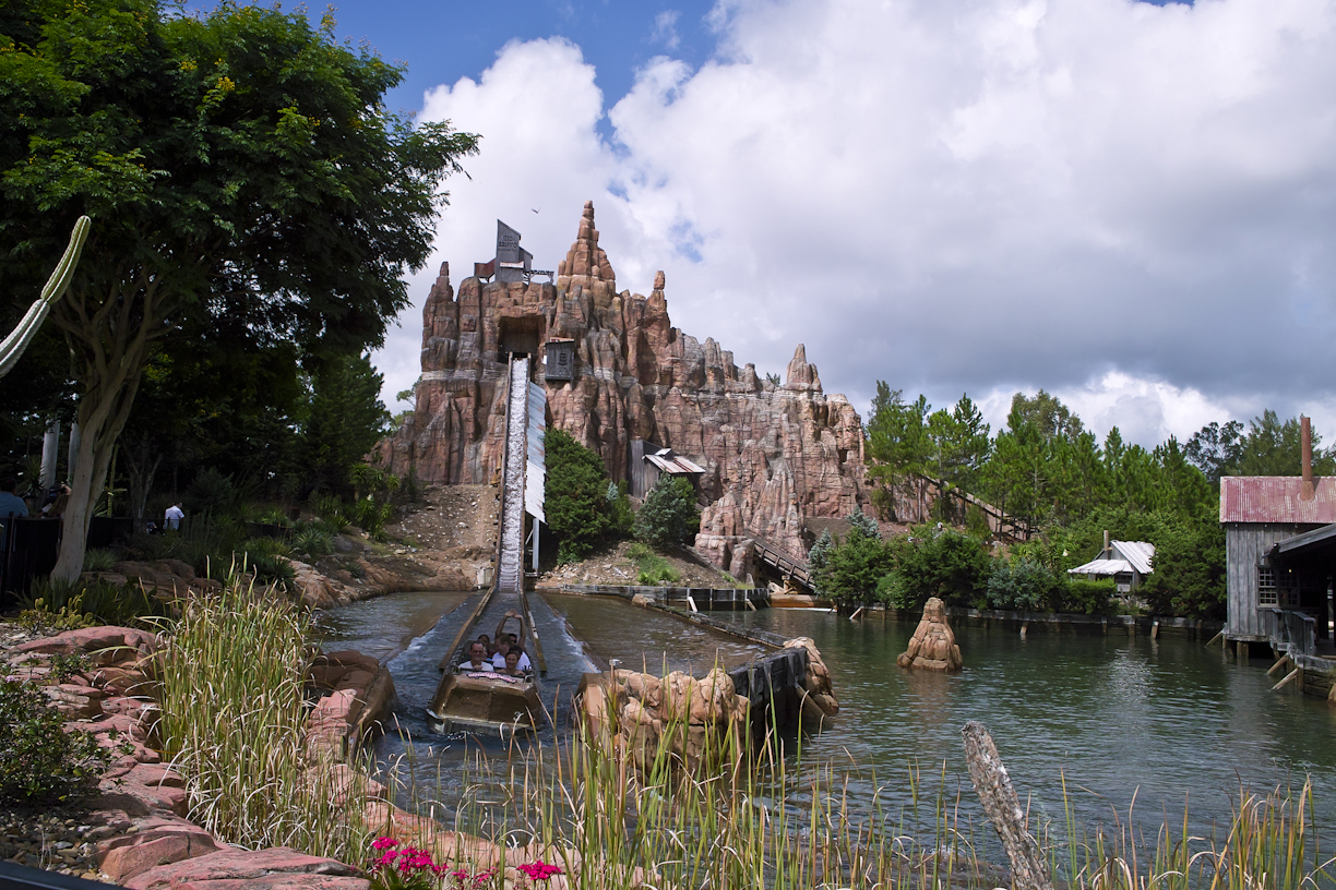 A water log flume ride at a theme park