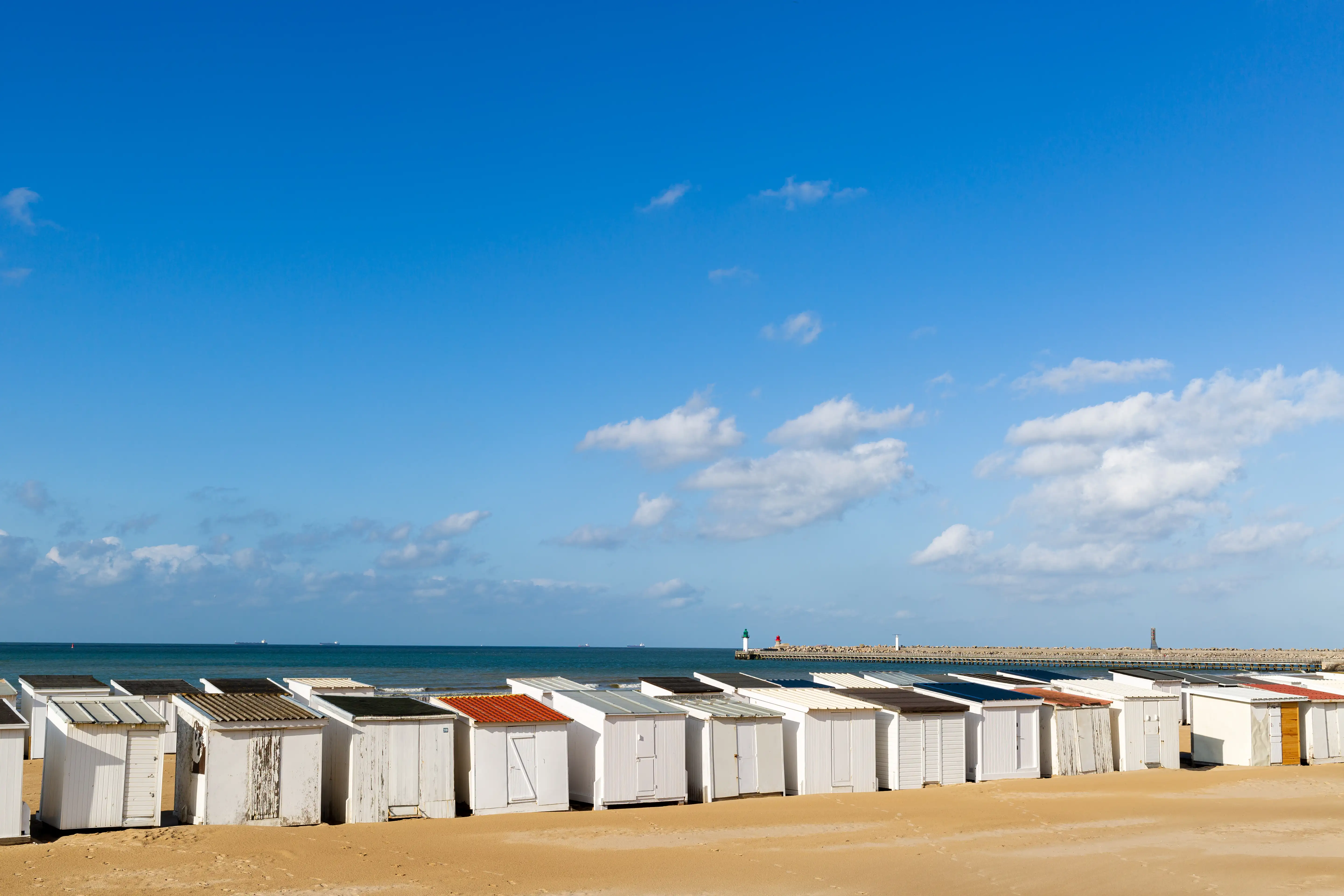 Beach huts at Calais beach.
