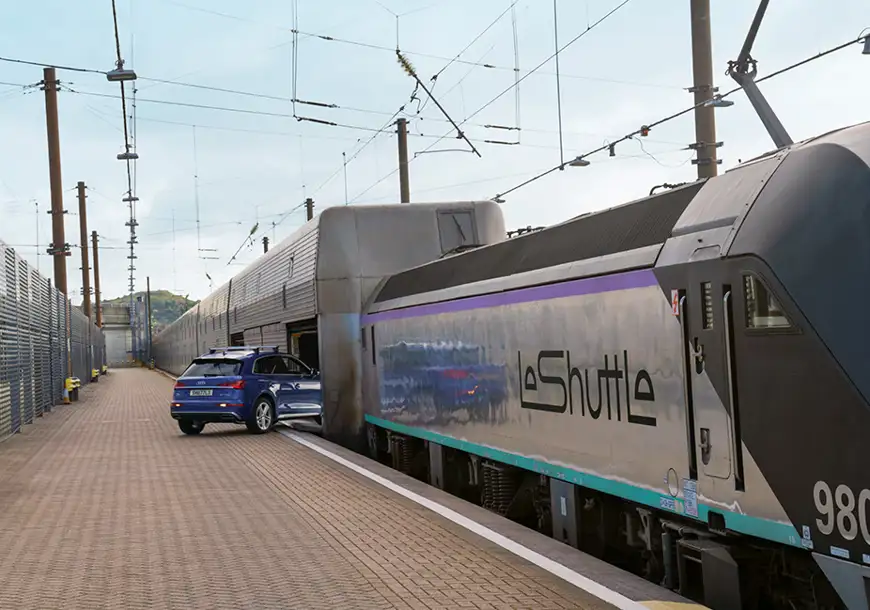 Freight Shuttle Train Crossing The Channel With Eurotunnel LeShuttle™
